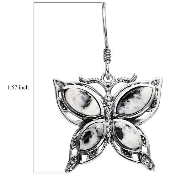Artisan Crafted White Buffalo Butterfly Earrings in Sterling Silver 7.40 ctw NWT - Picture 8 of 8